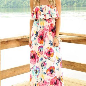 The Grace Ruffle Maxi in Flamingo Floral
